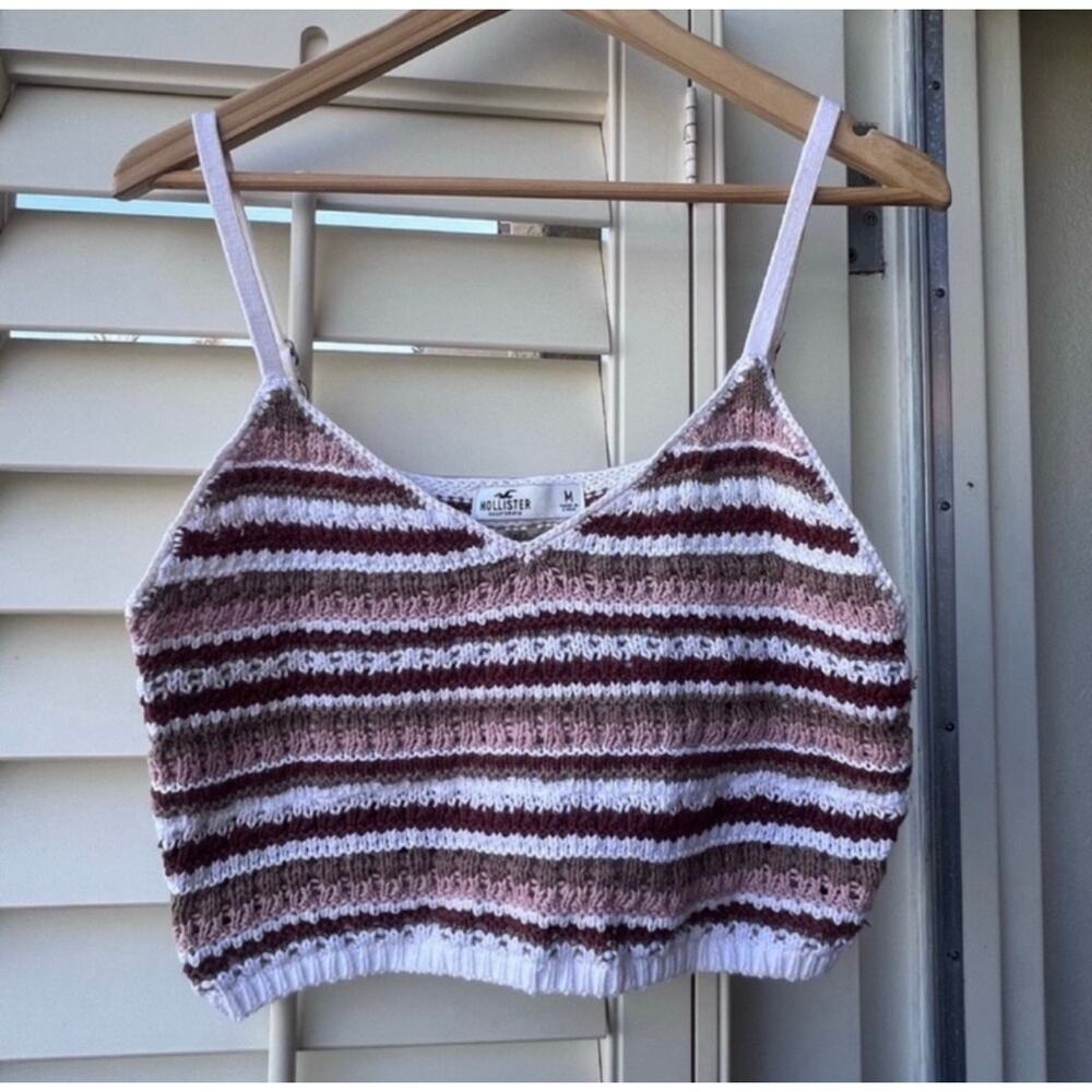 Y2K Crochet Knit Bralette Tank Neutral Stripe Boho Coastal Cowgirl Festival Top - Picture 5 of 10